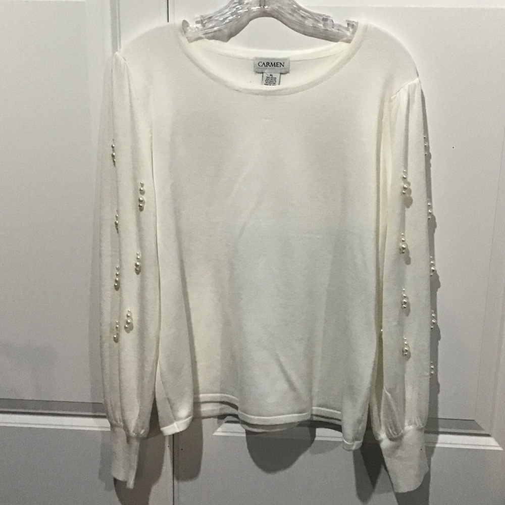 Carmen Marc Valvo Sweater w/Pearls on Sleeves